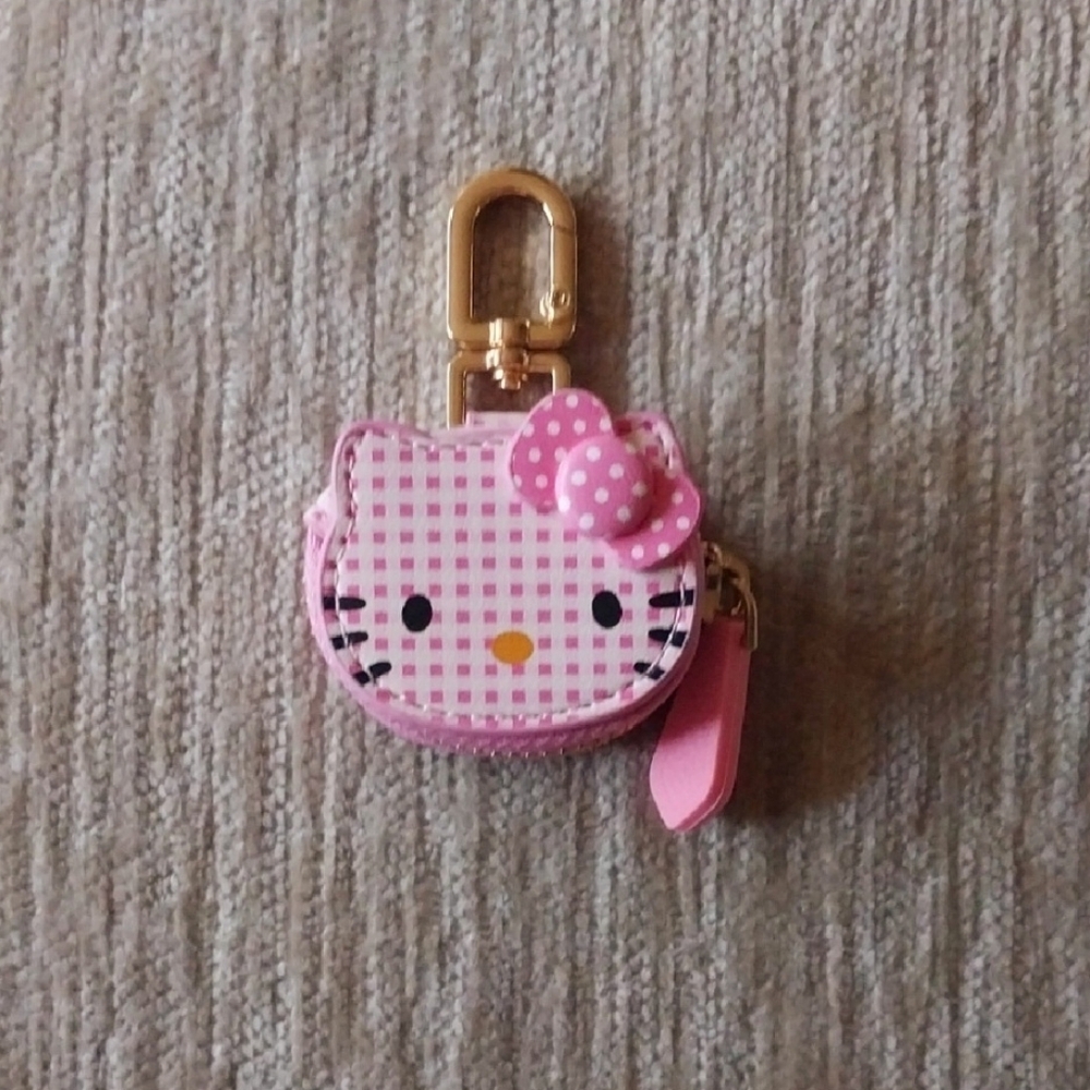 PINK Hello Kitty Bag Charm Keychain Gingham Print